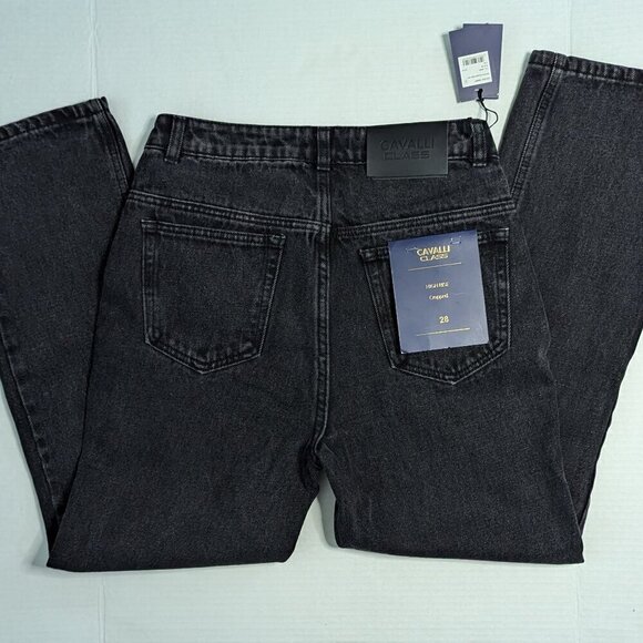 Roberto Cavalli CLASS Black Sprocket Straight High Rise Cropped Jeans 26 NEW - Picture 4 of 7